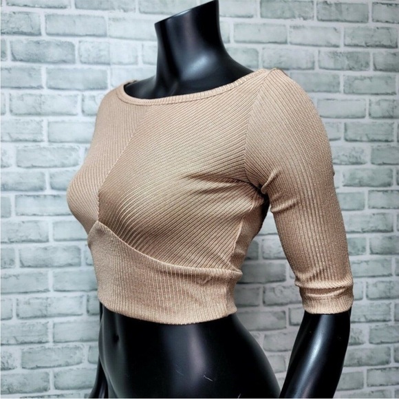 RACHEL COMEY - Ribbed shimmer crop top Blush/Gold, 4 - Picture 4 of 5